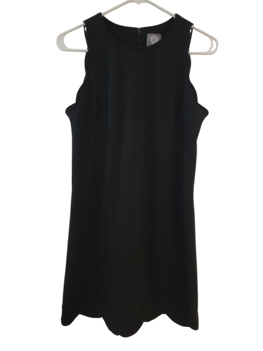 Vince Camuto Little Black Scalloped-Hem Shift Dress